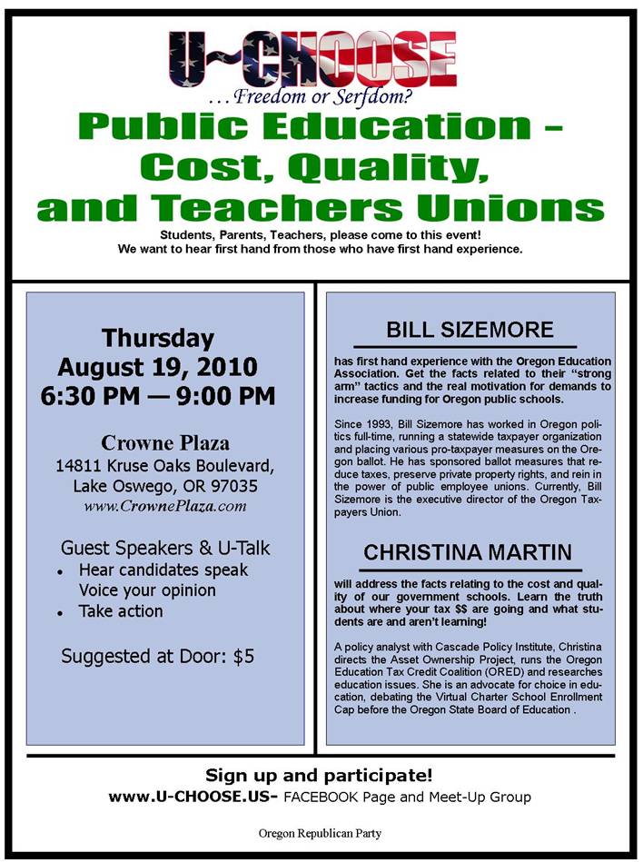 August 19th U-Choose Public Education – Cost and Quality and Teachers Unions