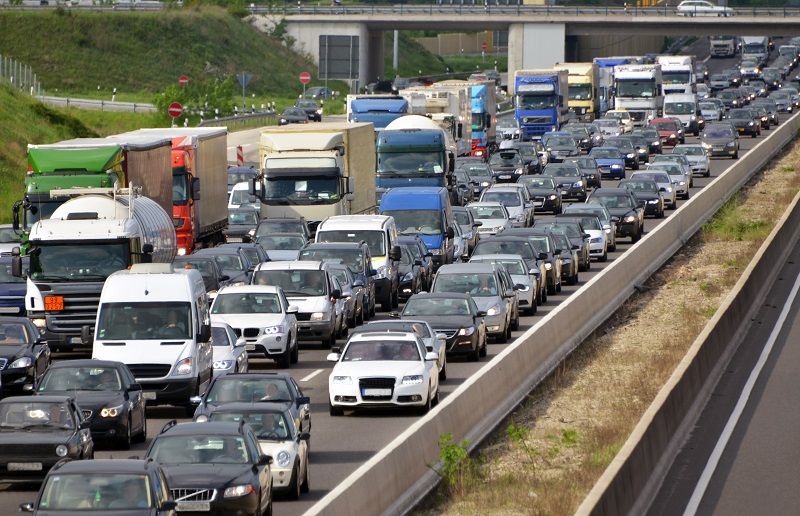 Comp traffic jam on highway