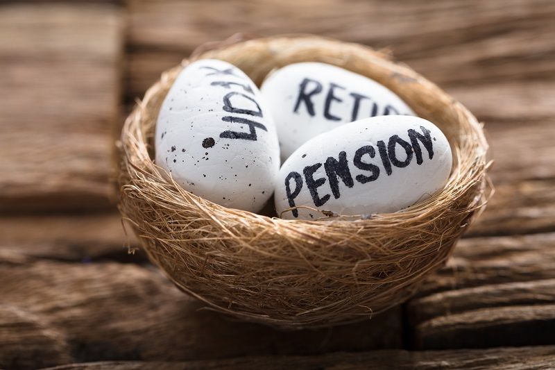 Comp Pension 401K And Retire Written On White Eggs In Nest