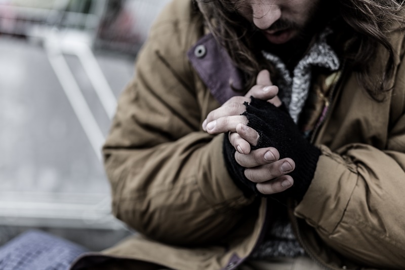 Close up of dirty beggars hands cm