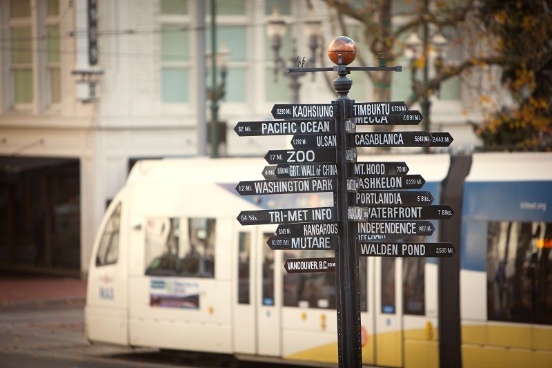 Signpost in downtown Portland cm