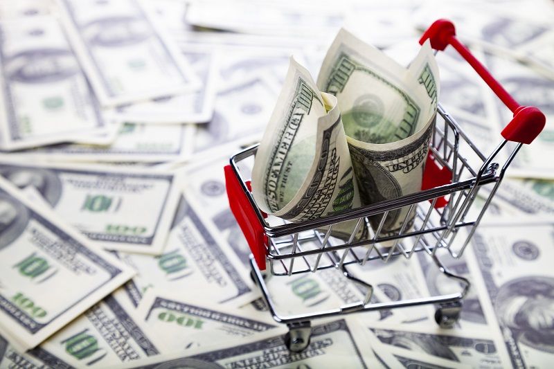 Shopping trolley with dollars. cm
