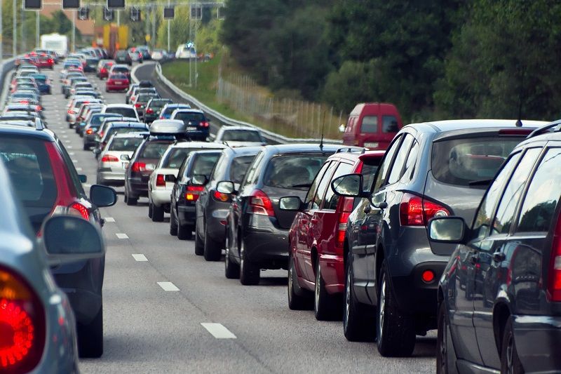 Traffic jam with rows of cars cm